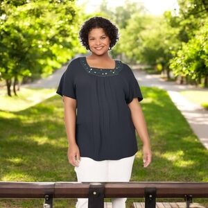 Fashion Bug black gauze top with Sequin Neckline